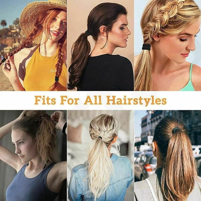 Elina 60 Dark Elastic Ponytail Holder Hair Rubber Ties Head Bands Soft Cotton Thick Thin Hair Wear for School Girls, Kids, Women Accessories (Pack of 60)(Dark)