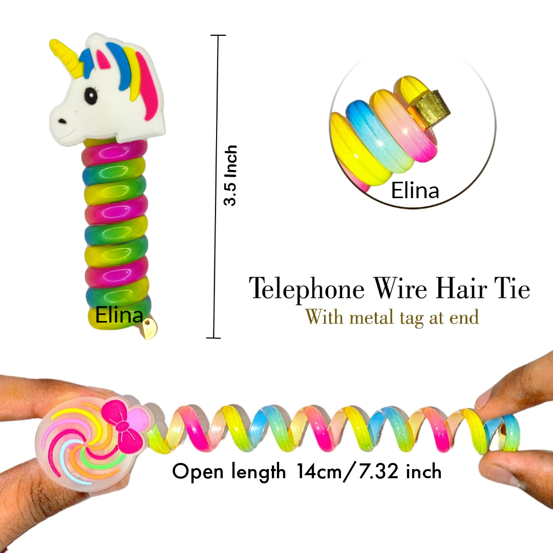 Elina 3 Pcs Telephone Wire Fancy Sprial Hair Band Ties Spring Braids Ponytail Holder Cute Cartoon Accessories Elastic Bow Knot for Girls,Kids, Baby and Women.3 Pcs