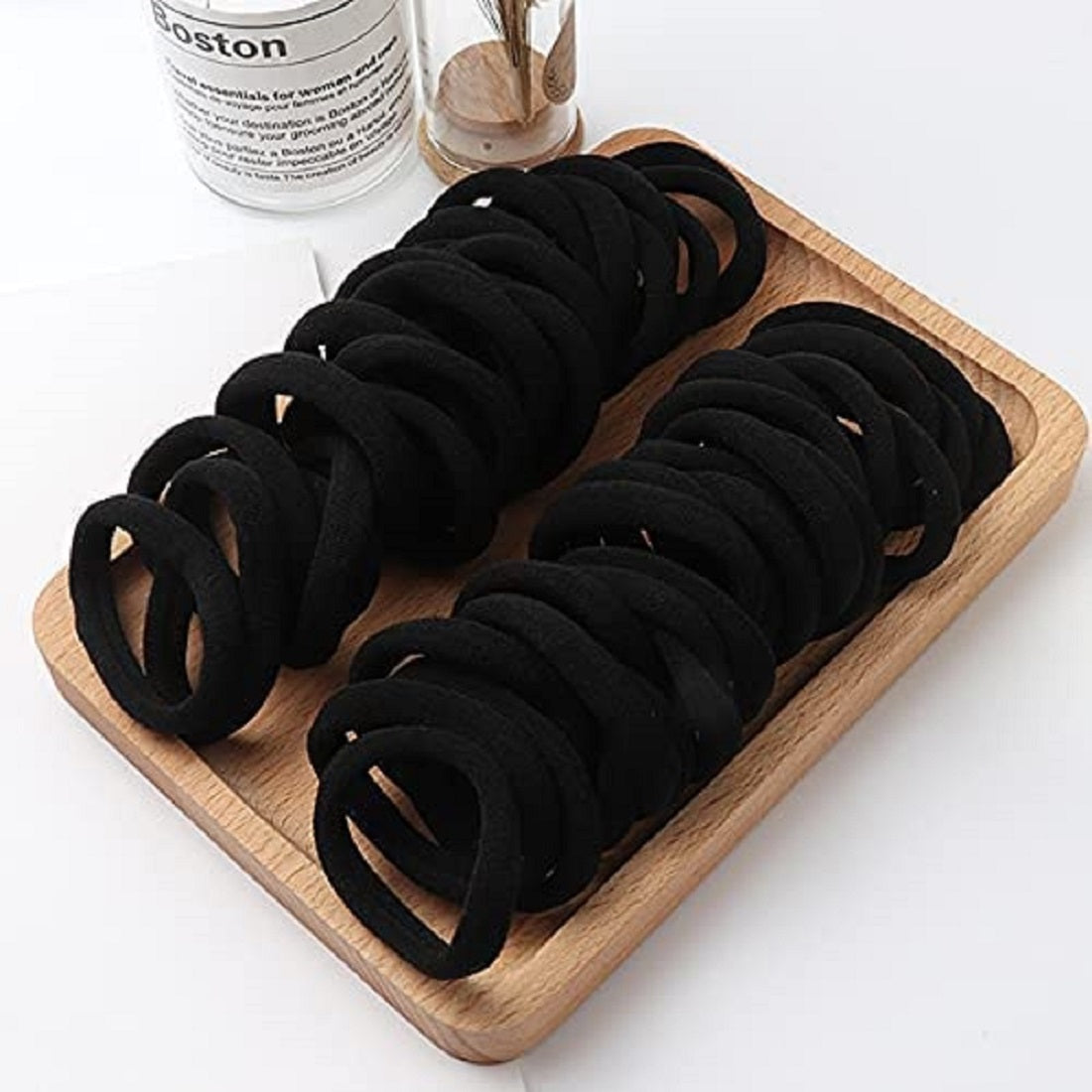 Elina Black Hair Ponytail Holder Rubber Bands Ties Soft Elastic No Damage Seamless Stretchable Non-Slip Cotton, Thick Thin, Scrunchies for School Girls, Kids, Women (Pack of 30 Pcs)