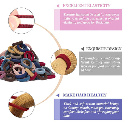 Elina Dark Colors Ponytail Holders Hair Rubber Bands for School Girls, Kids, Women Cotton Soft for Thick Hair Elastic