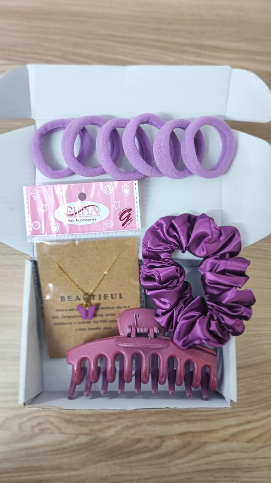 Elina Hair Combo(Scrunchies,Claw Clips,Butterfly Necklace,Rubber band,cluthers)