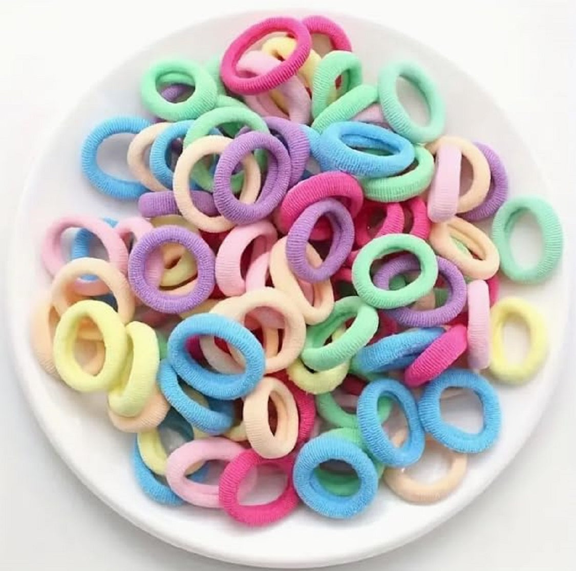 Elina 100 Pcs Baby Hair Ties for Girls and Kids Soft Premium Cotton Mini Elastic Rubber Bands Stretchable Non-Slip Small Ponytail Holder Tiny (Pastel Color) (Pack of 100)