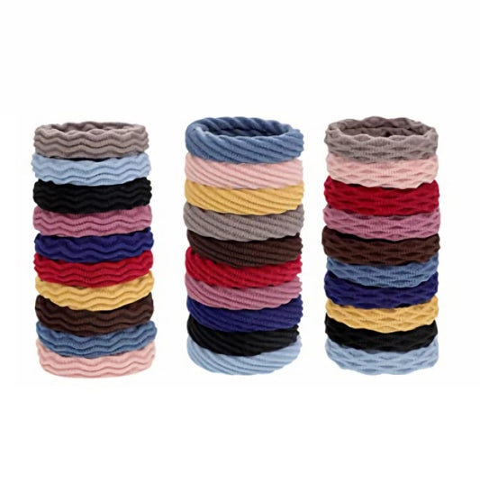 Elina 30 Pcs Fancy Multi Color Elastic Hair Ponytail Holder Thick Soft Cotton Non Slip Tight Stretchable Rubber Bands for School Girls, Kids, Women, Hair tie (Pack of 30)(Dark Multicolors)