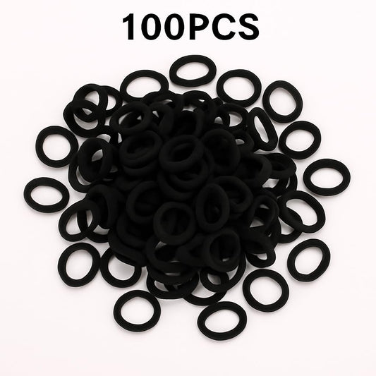 Elina 100 Pcs Baby Hair Ties for Girls and Kids Soft Premium Cotton Mini Elastic Rubber Bands Stretchable Non-Slip Small Ponytail Holder Tiny Scrunchies (Black Color) (Pack of 100)