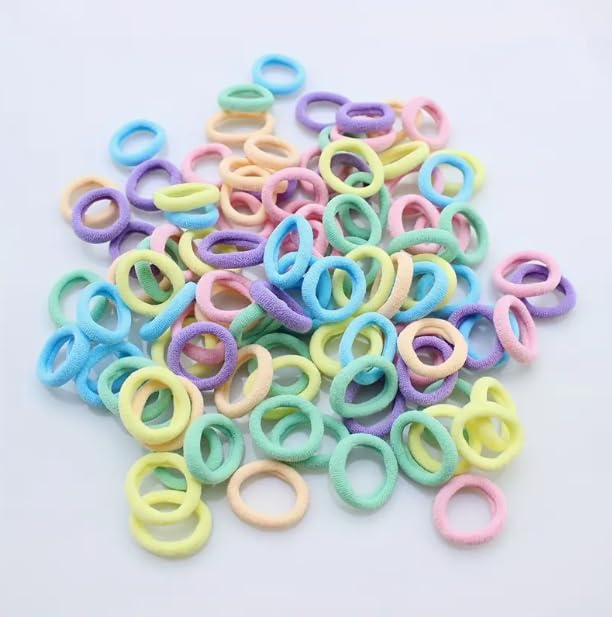 Elina 100 Pcs Baby Hair Ties for Girls and Kids Soft Premium Cotton Mini Elastic Rubber Bands Stretchable Non-Slip Small Ponytail Holder Tiny (Pastel Color) (Pack of 100)