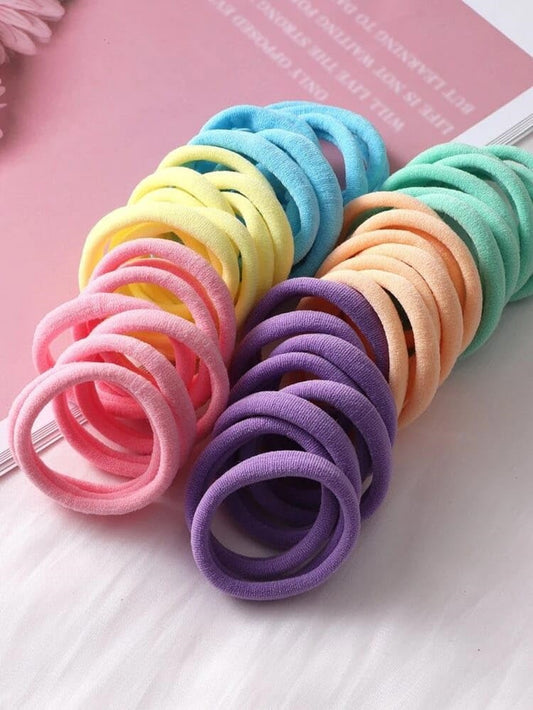 Elina 30 Light Elastic Ponytail Holder Hair Rubber Ties Head Bands Soft Cotton Thick Thin Hair Wear for School Girls, Kids, Women Accessories (Pack of 30)(Light)