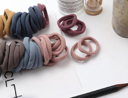 Elina Dark Colors Ponytail Holders Hair Rubber Bands for School Girls, Kids, Women Cotton Soft for Thick Hair Elastic