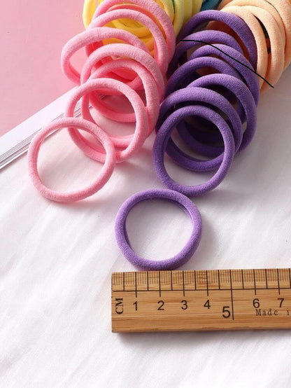 Elina 30 Light Elastic Ponytail Holder Hair Rubber Ties Head Bands Soft Cotton Thick Thin Hair Wear for School Girls, Kids, Women Accessories (Pack of 30)(Light)