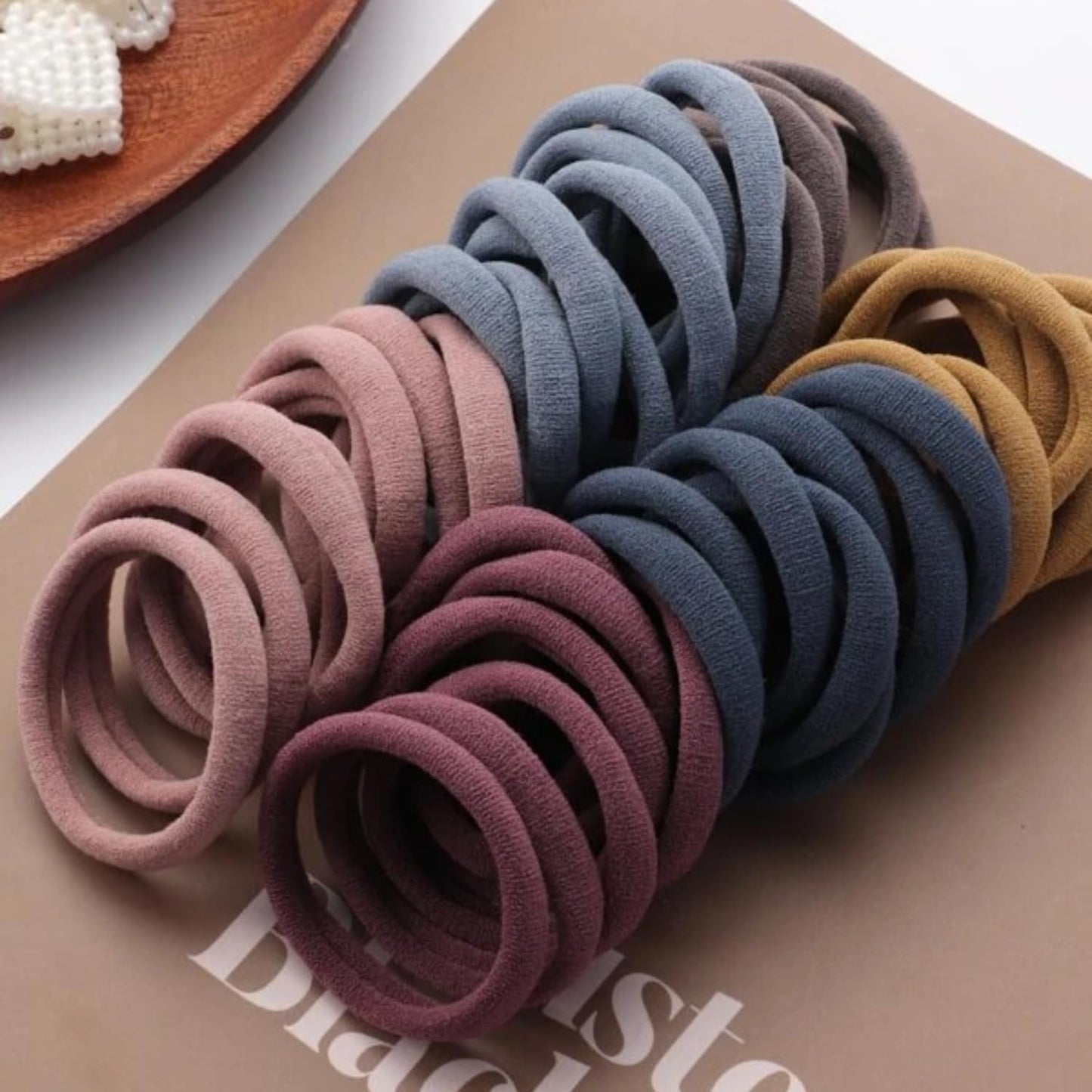 Elina Dark Colors Ponytail Holders Hair Rubber Bands for School Girls, Kids, Women Cotton Soft for Thick Hair Elastic