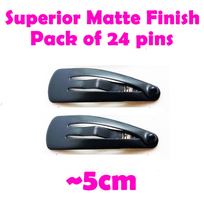 Black Tic Tac Hair Clips Korean Hair Accessories Tick Tack Pins for Women and Girls (Pack of 24) Matte Black Colour- Size 5 cm