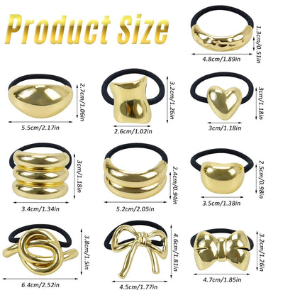 Elina Metal Hair Ties Ponytail Holder Cuffs for Girls & Women, Glossy Elastic, Head Accessories Fashion Trendy Celebrity Rubber Bands (Gold Color)(Pack of 6 Pcs Random)