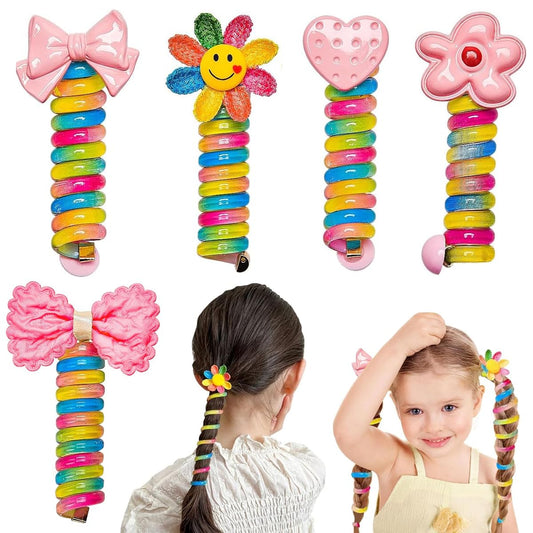 Elina 3 Pcs Telephone Wire Fancy Sprial Hair Band Ties Spring Braids Ponytail Holder Cute Cartoon Accessories Elastic Bow Knot for Girls,Kids, Baby and Women.3 Pcs