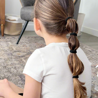 Elina 100 Pcs Baby Hair Ties for Girls and Kids Soft Premium Cotton Mini Elastic Rubber Bands Stretchable Non-Slip Small Ponytail Holder Tiny Scrunchies (Black Color) (Pack of 100)