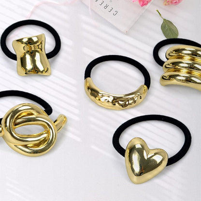 Elina Metal Hair Ties Ponytail Holder Cuffs for Girls & Women, Glossy Elastic, Head Accessories Fashion Trendy Celebrity Rubber Bands (Gold Color)(Pack of 6 Pcs Random)