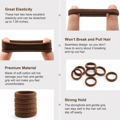 Elina 30 coffee Elastic Ponytail Holder Hair Rubber Ties Head Bands Soft Cotton Thick Thin Hair Wear for School Girls, Kids, Women Accessories (Pack of 30)(Coffee)