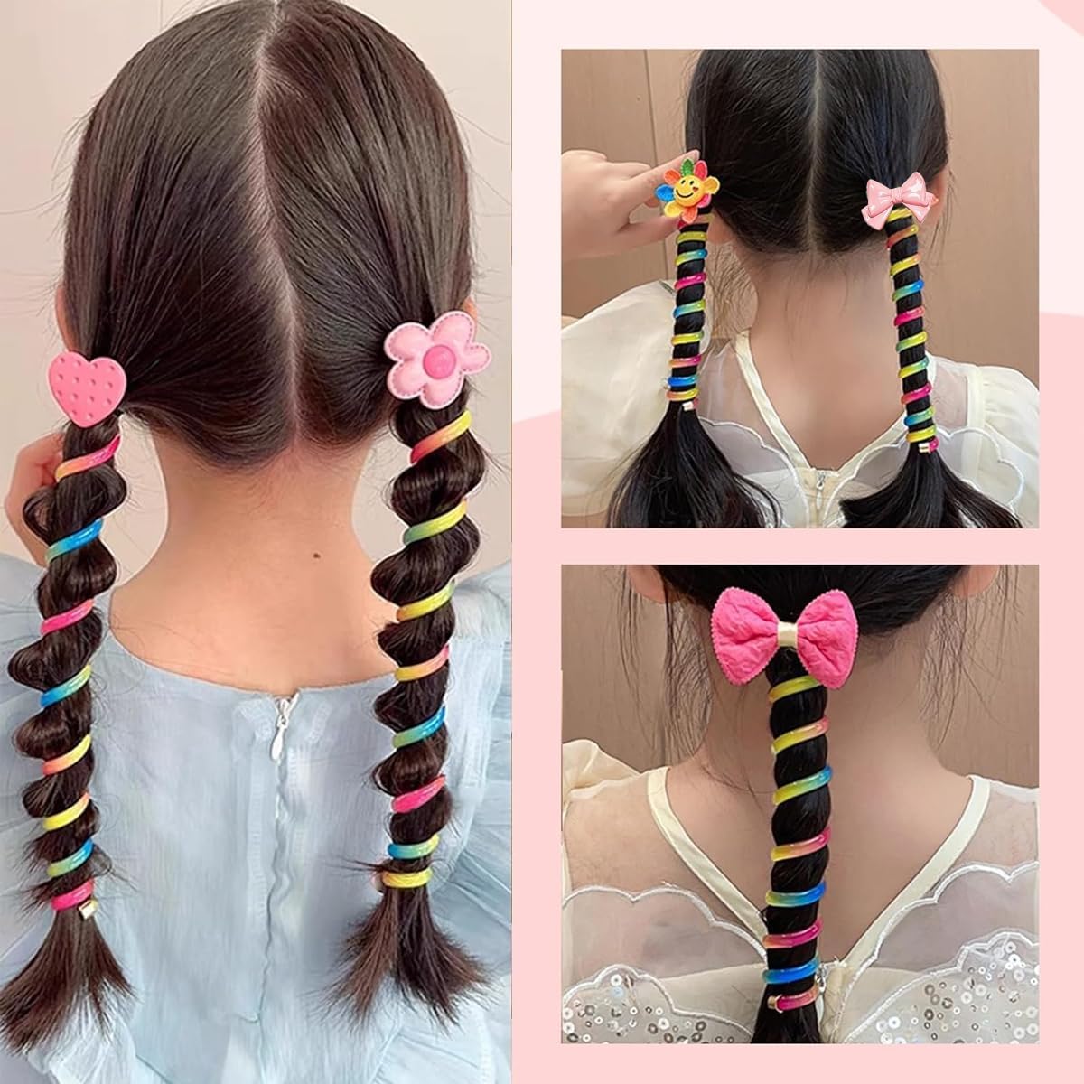 Elina 3 Pcs Telephone Wire Fancy Sprial Hair Band Ties Spring Braids Ponytail Holder Cute Cartoon Accessories Elastic Bow Knot for Girls,Kids, Baby and Women.3 Pcs