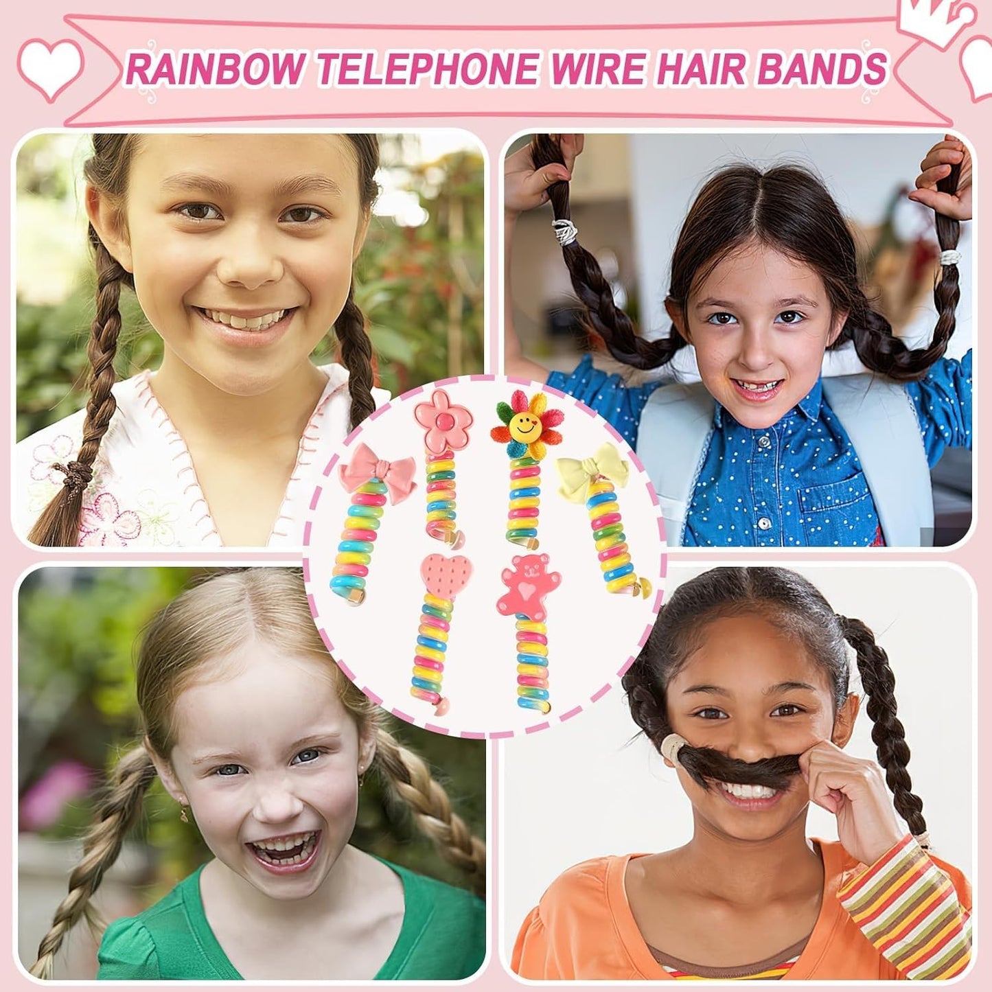 Elina 3 Pcs Telephone Wire Fancy Sprial Hair Band Ties Spring Braids Ponytail Holder Cute Cartoon Accessories Elastic Bow Knot for Girls,Kids, Baby and Women.3 Pcs