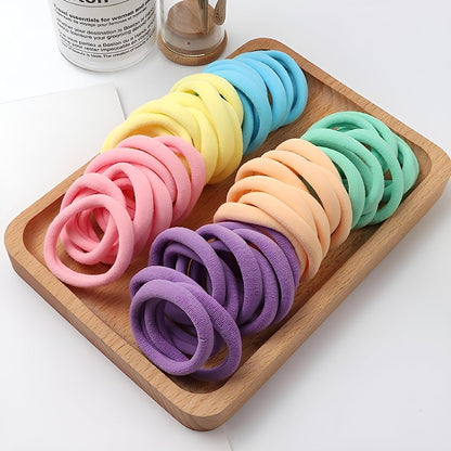 Elina 30 Light Elastic Ponytail Holder Hair Rubber Ties Head Bands Soft Cotton Thick Thin Hair Wear for School Girls, Kids, Women Accessories (Pack of 30)(Light)