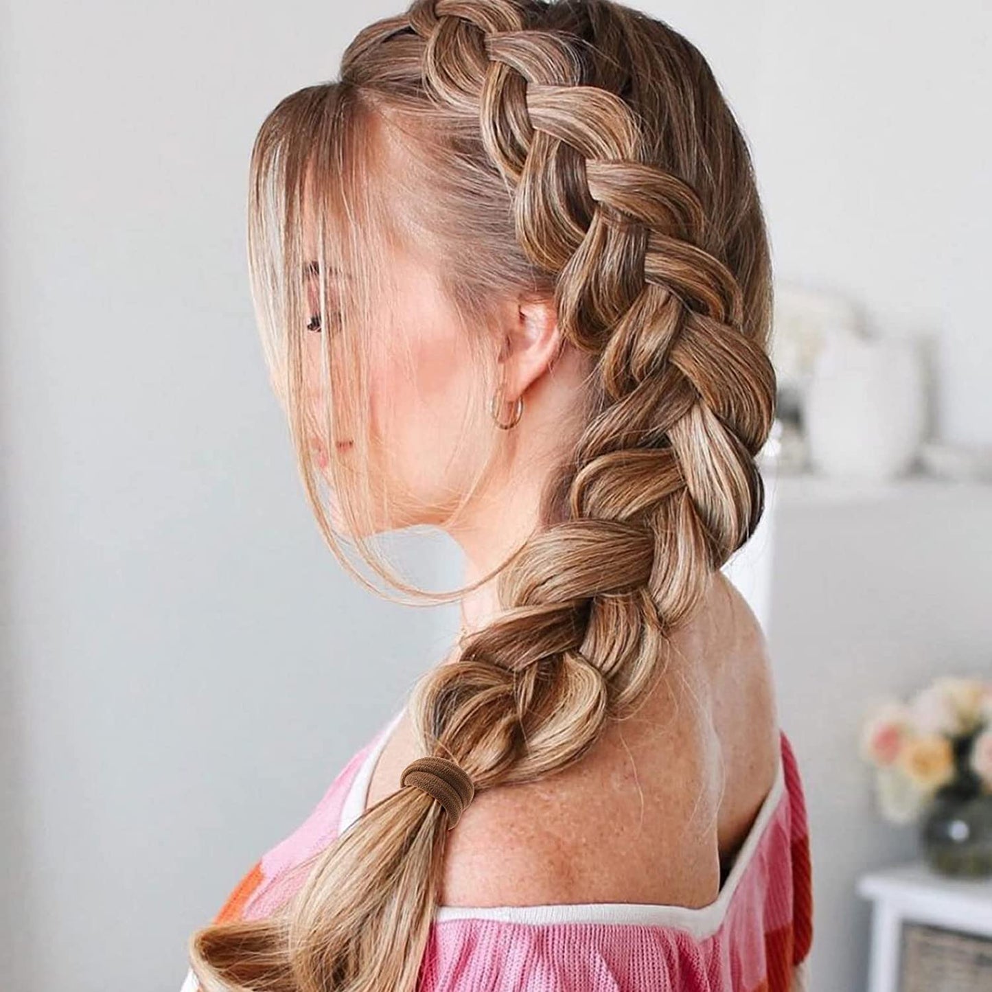 Elina 30 coffee Elastic Ponytail Holder Hair Rubber Ties Head Bands Soft Cotton Thick Thin Hair Wear for School Girls, Kids, Women Accessories (Pack of 30)(Coffee)