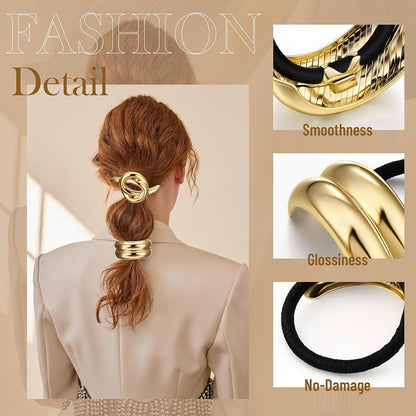 Elina Metal Hair Ties Ponytail Holder Cuffs for Girls & Women, Glossy Elastic, Head Accessories Fashion Trendy Celebrity Rubber Bands (Gold Color)(Pack of 6 Pcs Random)