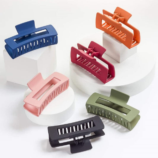 Elina 6 Pcs Jumbo Hair Clutcher Clips Extra Large Rectangle Claws For Thick Long Ponytail Holder Tight Strong Grip Matte Mix Multi Color Big Barrette For Women,Girls Accessories (Assorted) - 6 Pcs