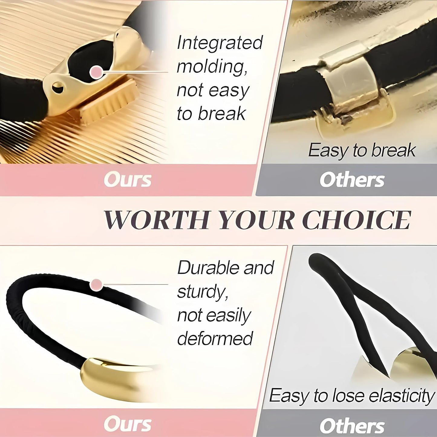 Elina Metal Hair Ties Ponytail Holder Cuffs for Girls & Women, Glossy Elastic, Head Accessories Fashion Trendy Celebrity Rubber Bands (Gold Color)(Pack of 6 Pcs Random)