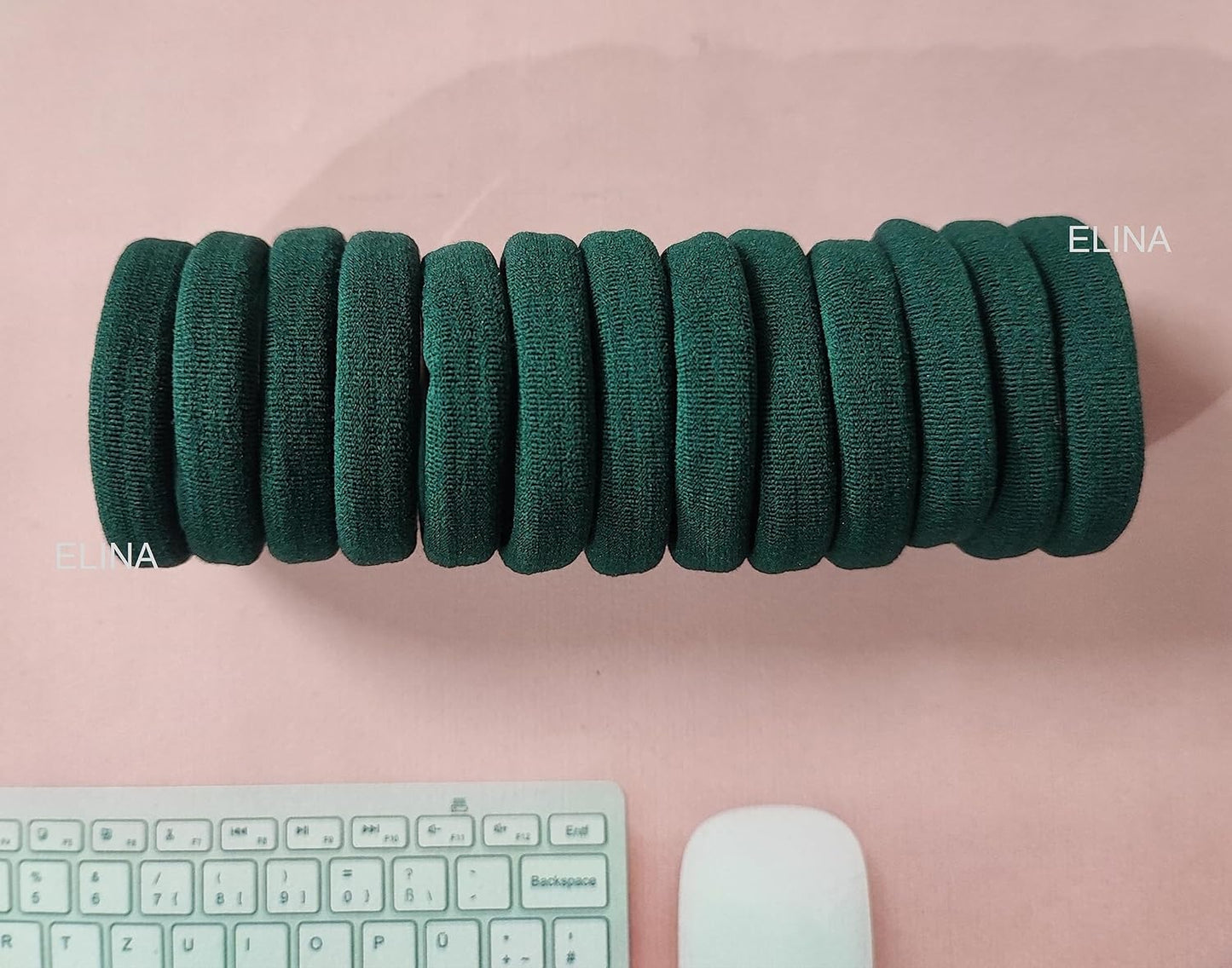 Elina 30 Green Elastic Ponytail Holder Hair Rubber Ties Head Bands Soft Cotton Thick Thin Hair Wear for School Girls, Kids, Women Accessories (Pack of 30)(Green)