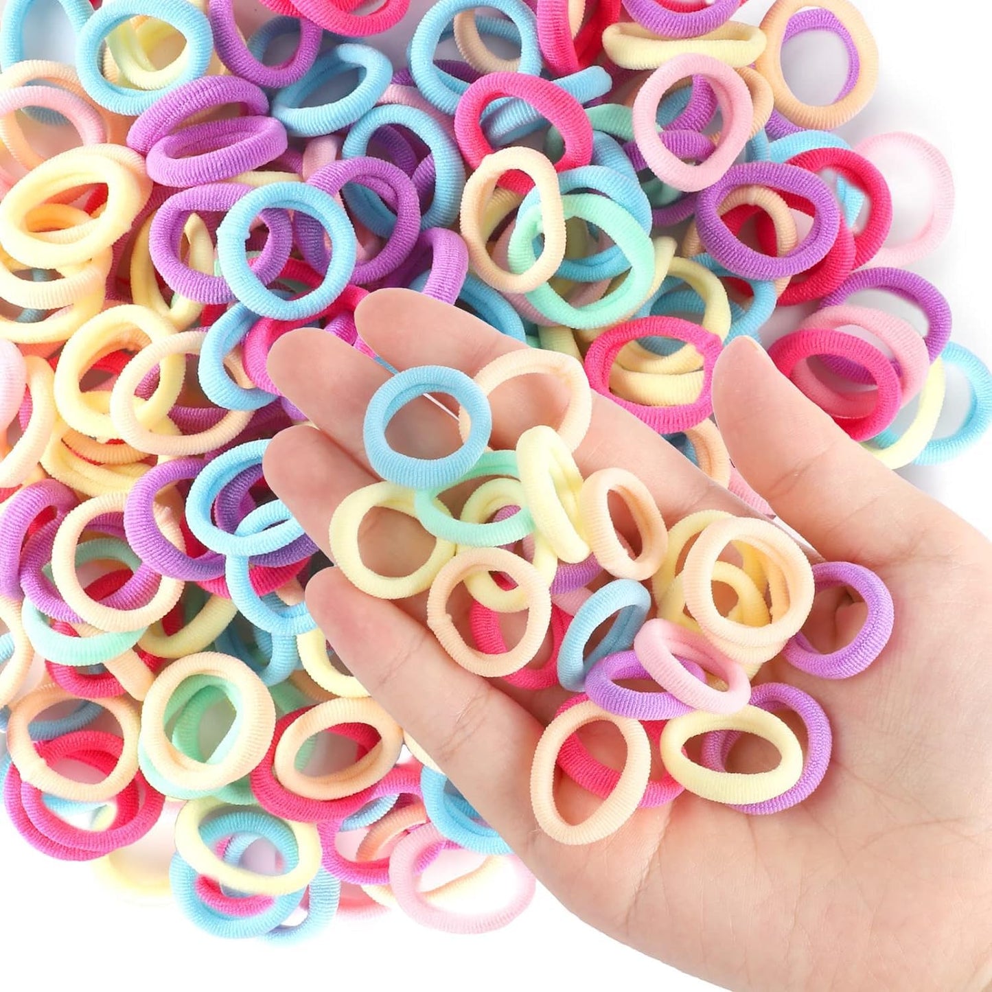 Elina 100 Pcs Baby Hair Ties for Girls and Kids Soft Premium Cotton Mini Elastic Rubber Bands Stretchable Non-Slip Small Ponytail Holder Tiny (Pastel Color) (Pack of 100)