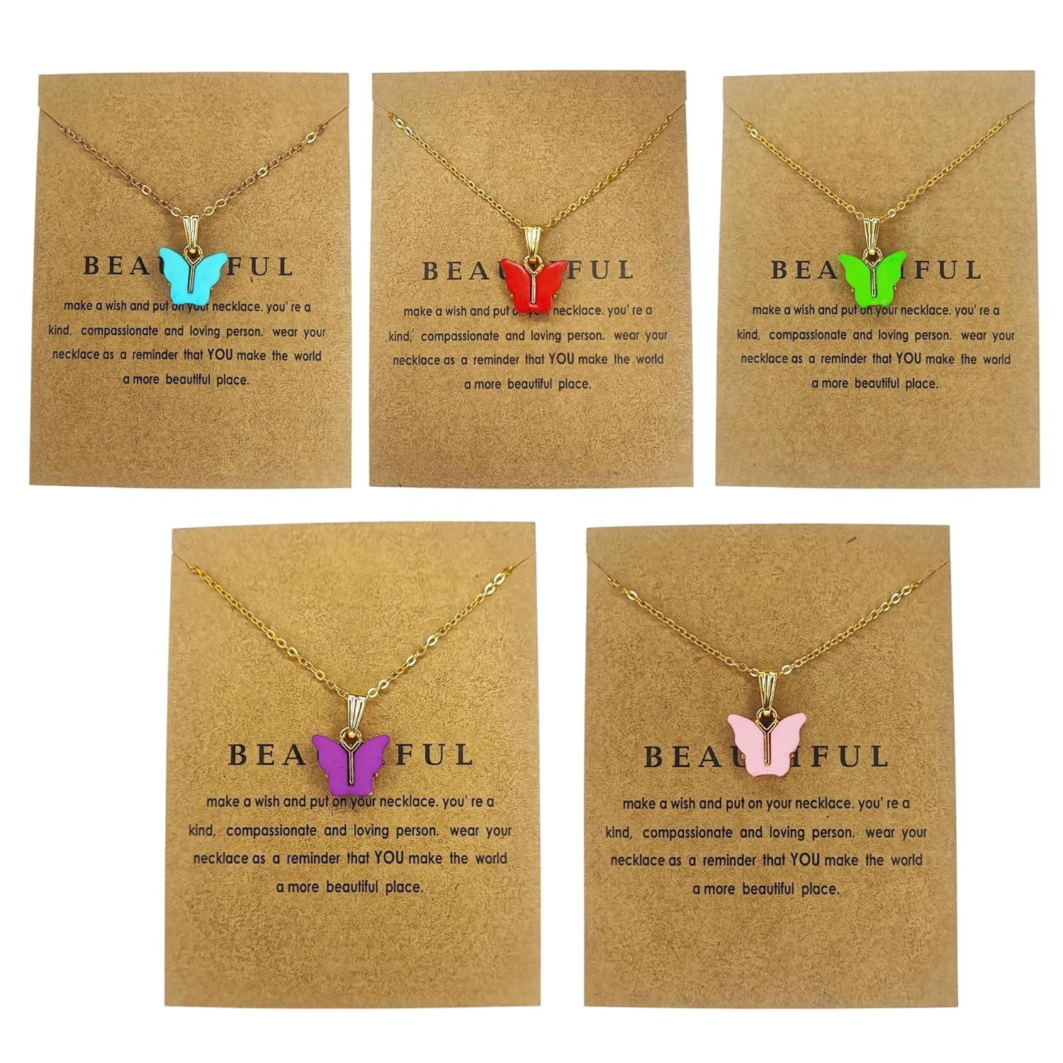 Elina Latest Fashion 5 Pcs Butterfly Jewellery Necklace Set, Gold Plated Stylish Pendant Chain for Women, Girls Gift Combo(Multi Color)(Set of 5 Pcs)
