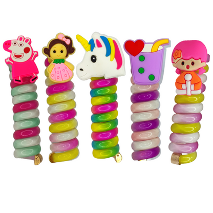 Elina 3 Pcs Telephone Wire Fancy Sprial Hair Band Ties Spring Braids Ponytail Holder Cute Cartoon Accessories Elastic Bow Knot for Girls,Kids, Baby and Women.3 Pcs
