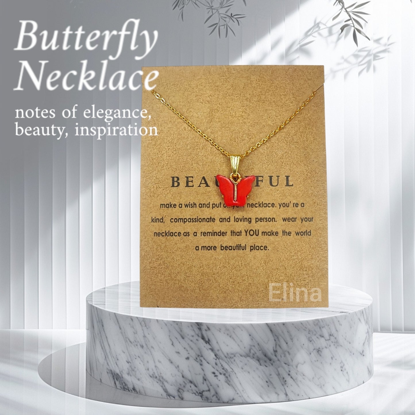 Butterfly Minimalist Necklace for Women & Girls (Red Color)