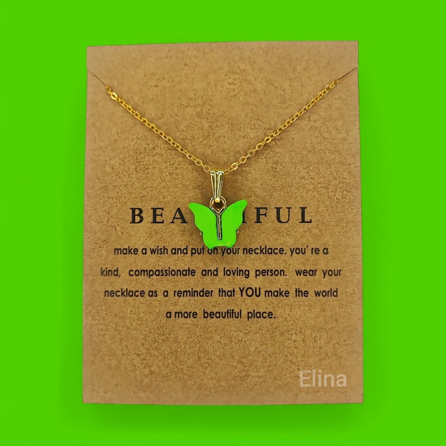 Butterfly Minimalist Necklace for Women & Girls (Green Color)
