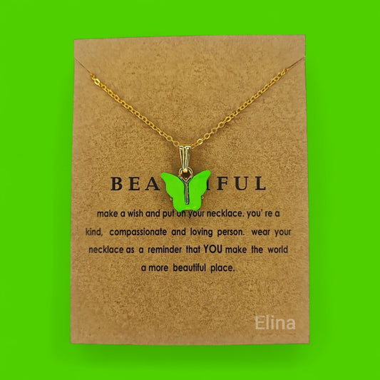Butterfly Minimalist Necklace for Women & Girls (Green Color)