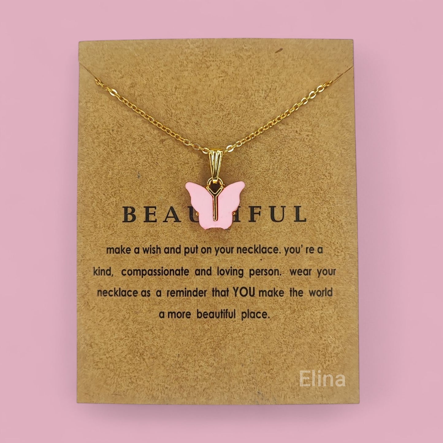 Butterfly Minimalist Necklace for Women & Girls (Pink Color)