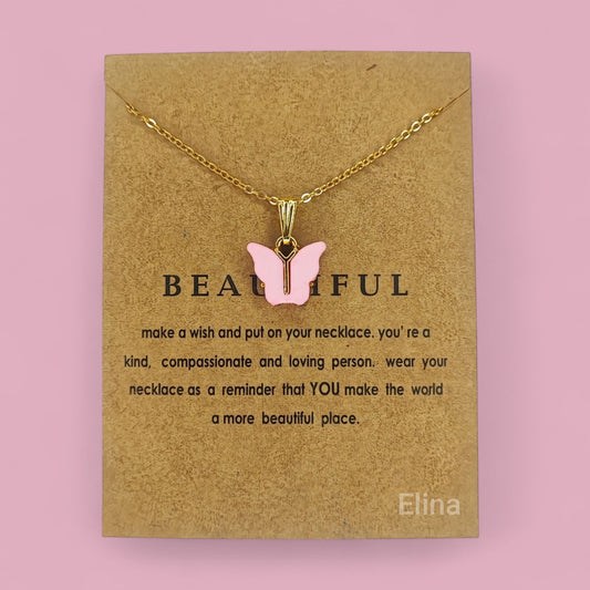 Butterfly Minimalist Necklace for Women & Girls (Pink Color)