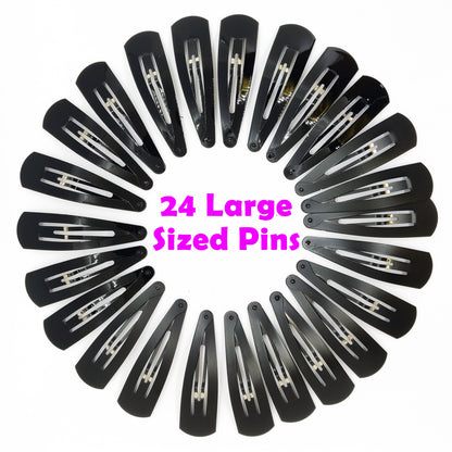 Extra Large Tic Tac Hair Clips for Women and Girls (Black Glossy and Matte) -24 Pcs, Pack of 2