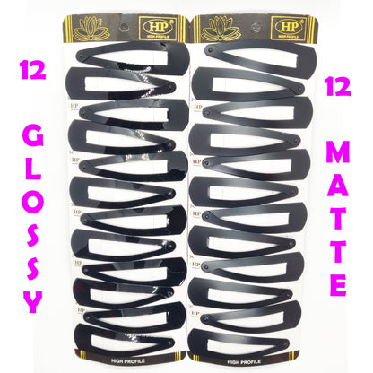 Extra Large Tic Tac Hair Clips for Women and Girls (Black Glossy and Matte) -24 Pcs, Pack of 2