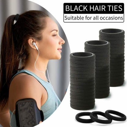Elina Black Hair Ponytail Holder Rubber Bands Ties Soft Elastic No Damage Seamless Stretchable Non-Slip Cotton, Thick Thin, Scrunchies for School Girls, Kids, Women (Pack of 30 Pcs)