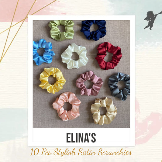 Elina Premium Satin Scrunchies Set Anti-Hair-Breakage, Silk Hair Ties Set For Girls, Women Elastic Rubber, Best Gift For Mom, Sister, Friends (Pack of 10)(Multi Colors)